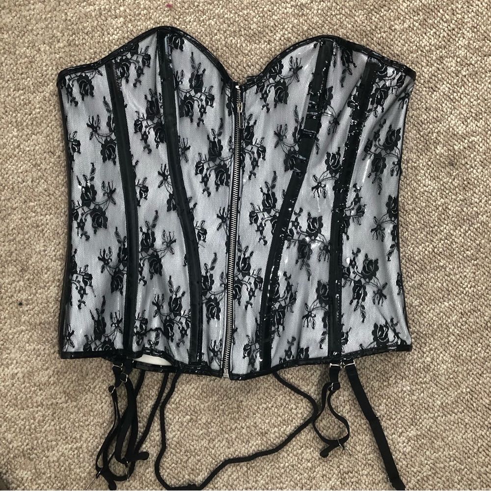 ALLURE LEATHER |  Wet Look Vinyl PVC & Lace Bustier Corset Size XL